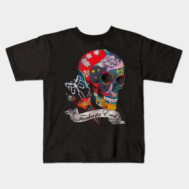 Japanese Sugar Skull Kids T-Shirt by TurkeysDesign